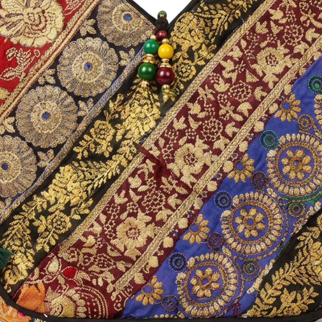 Ethnic Multicolor Embroidered Zari Tote Bag for Women