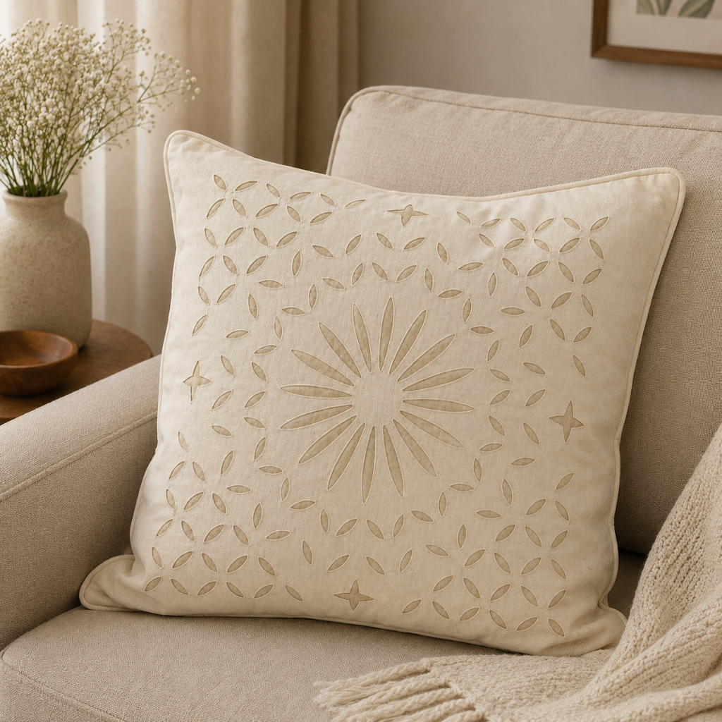 Geometric Applique Cutwork Cushion Cover
