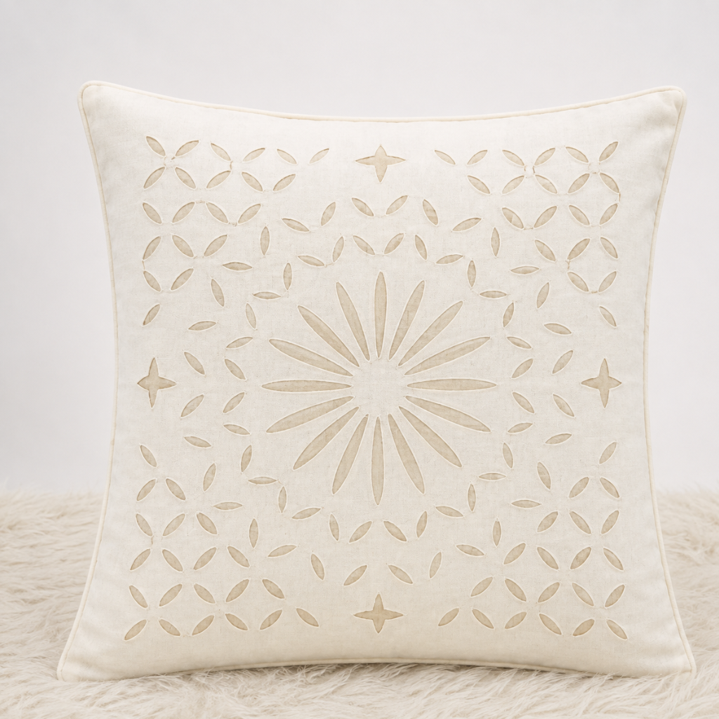 Geometric Applique Cutwork Cushion Cover
