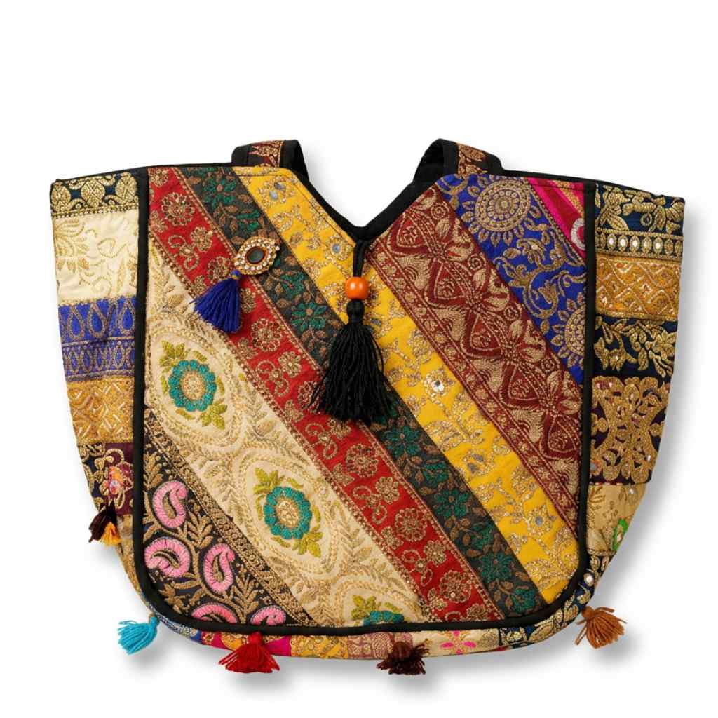 Ethnic Multicolor Embroidered Zari Tote Bag for Women