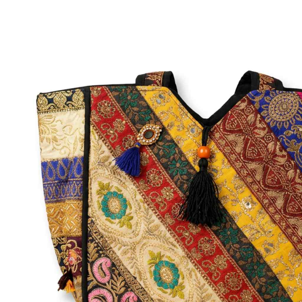 Ethnic Multicolor Embroidered Zari Tote Bag for Women