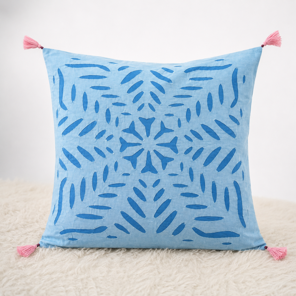 Geometric Applique Cutwork Cushion Cover