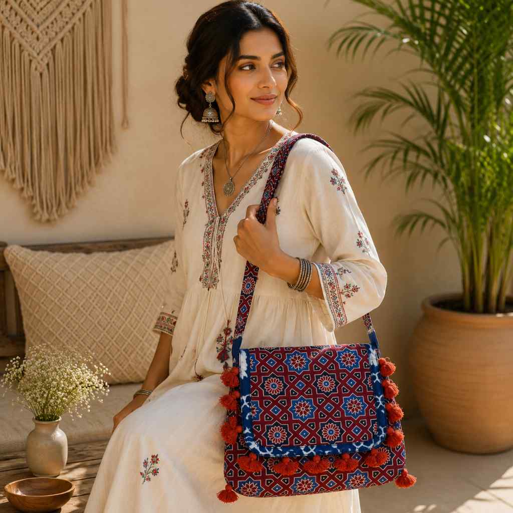 Indie Craft  Printed Ajrakh Sling Bag