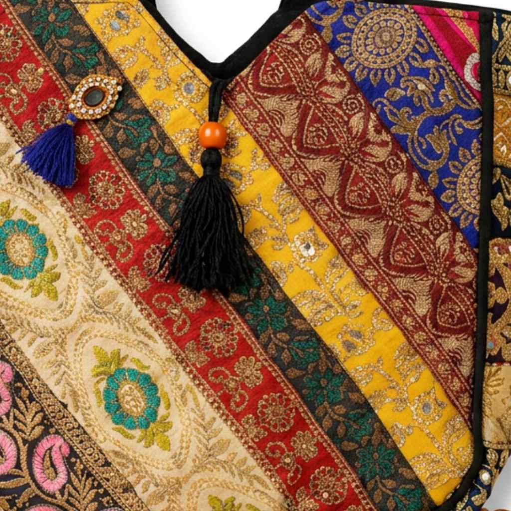 Ethnic Multicolor Embroidered Zari Tote Bag for Women