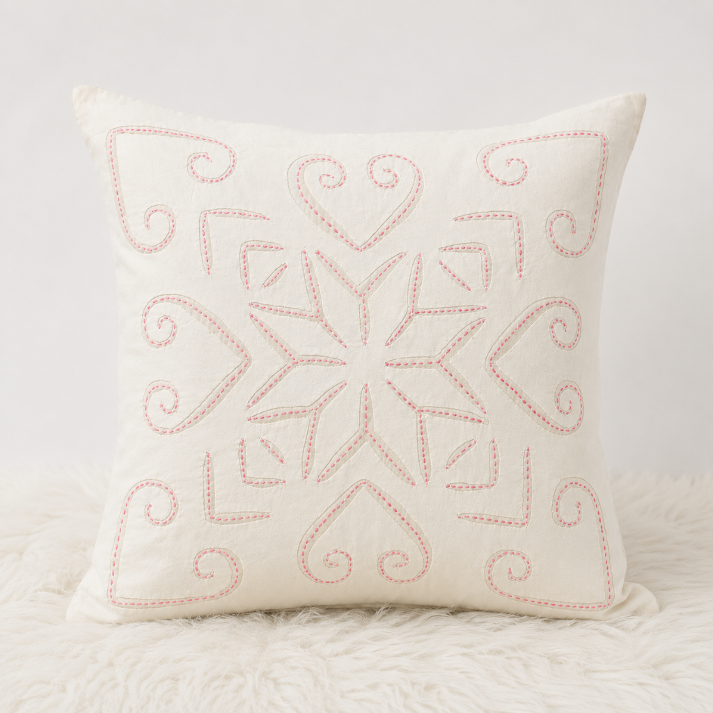 White Appliqué Cutwork Cushion Cover