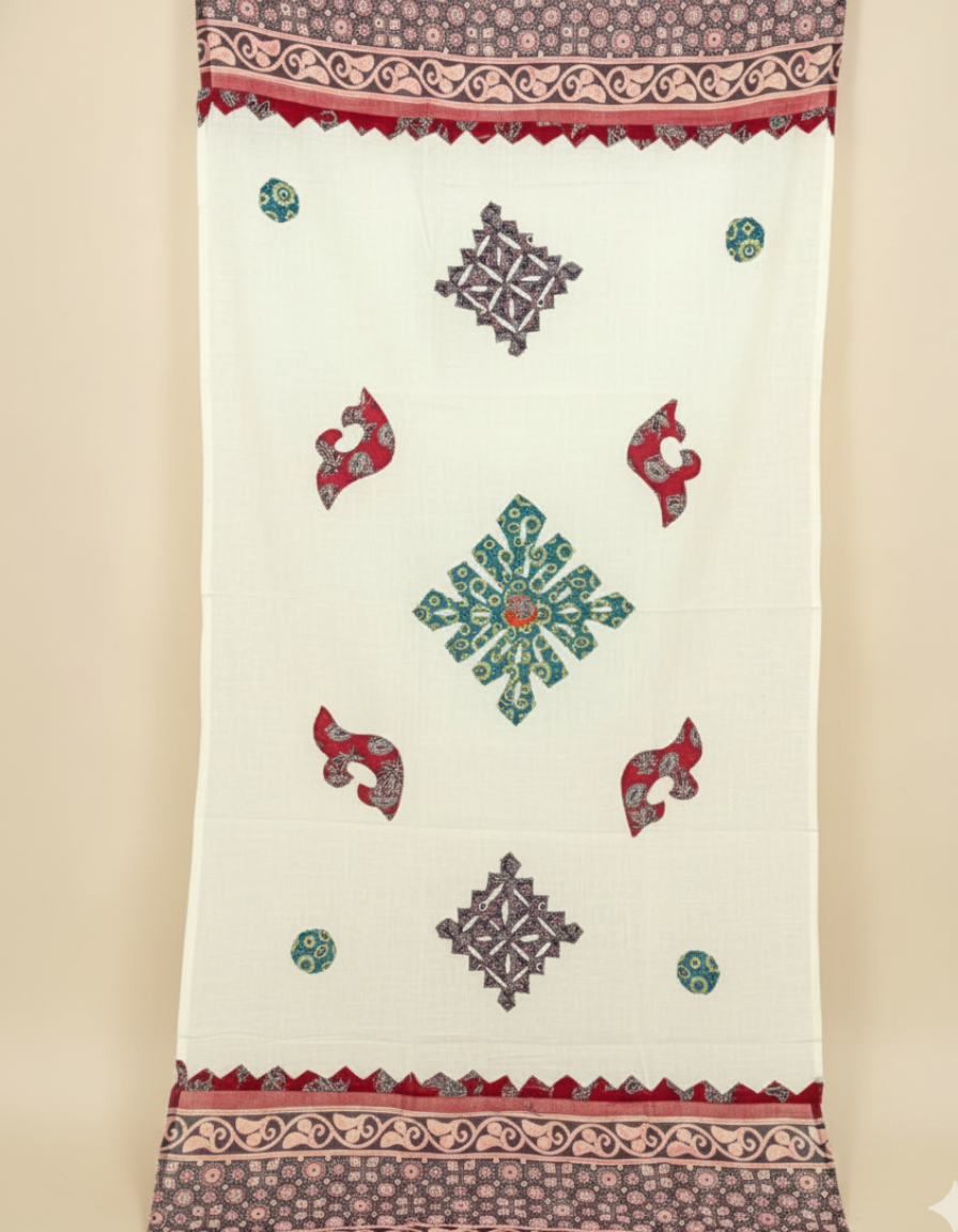 Off White Paisley Tassel Embroidered Dupatta