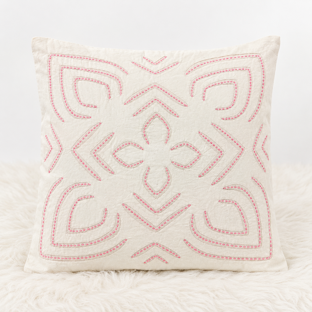 White Appliqué Cutwork Cushion Cover