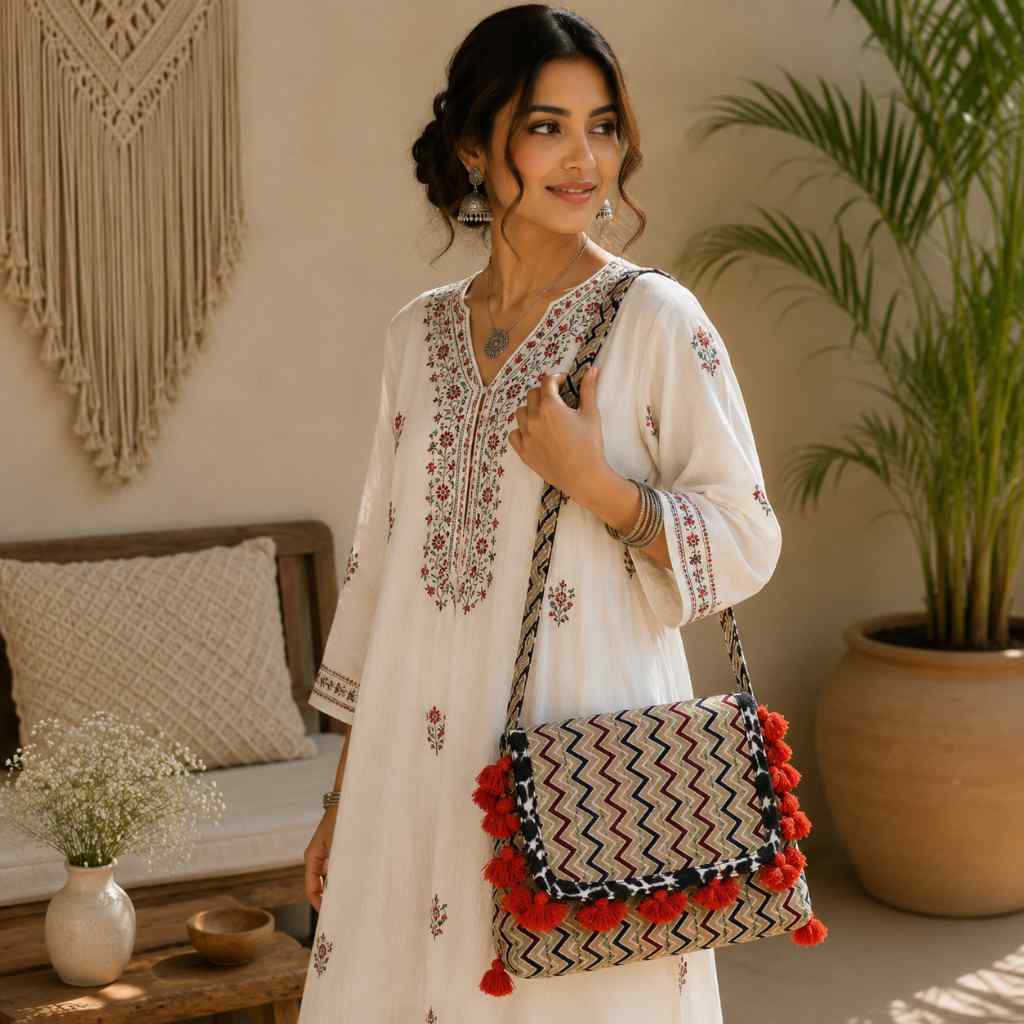 Indie Craft  Printed Ajrakh Sling Bag