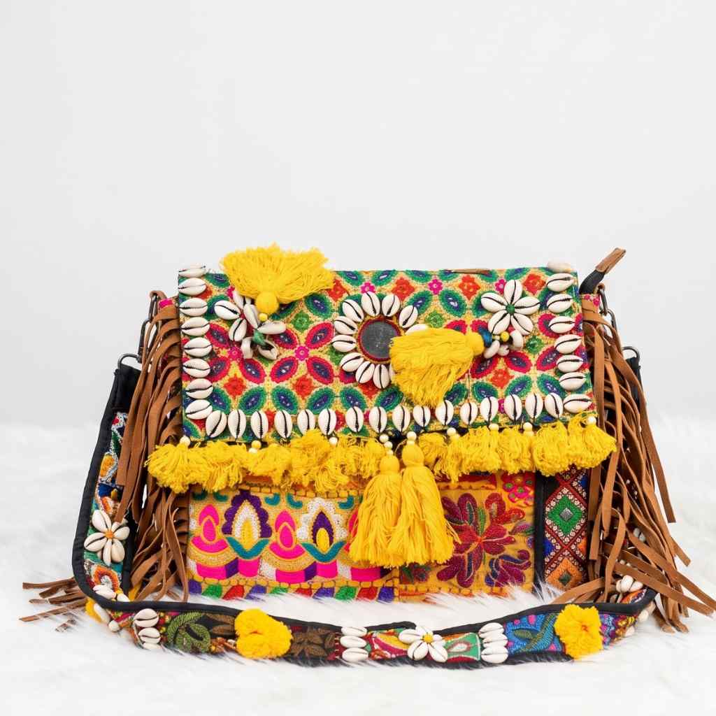 Embroidered Fringe Banjara Laptop Bag for Women