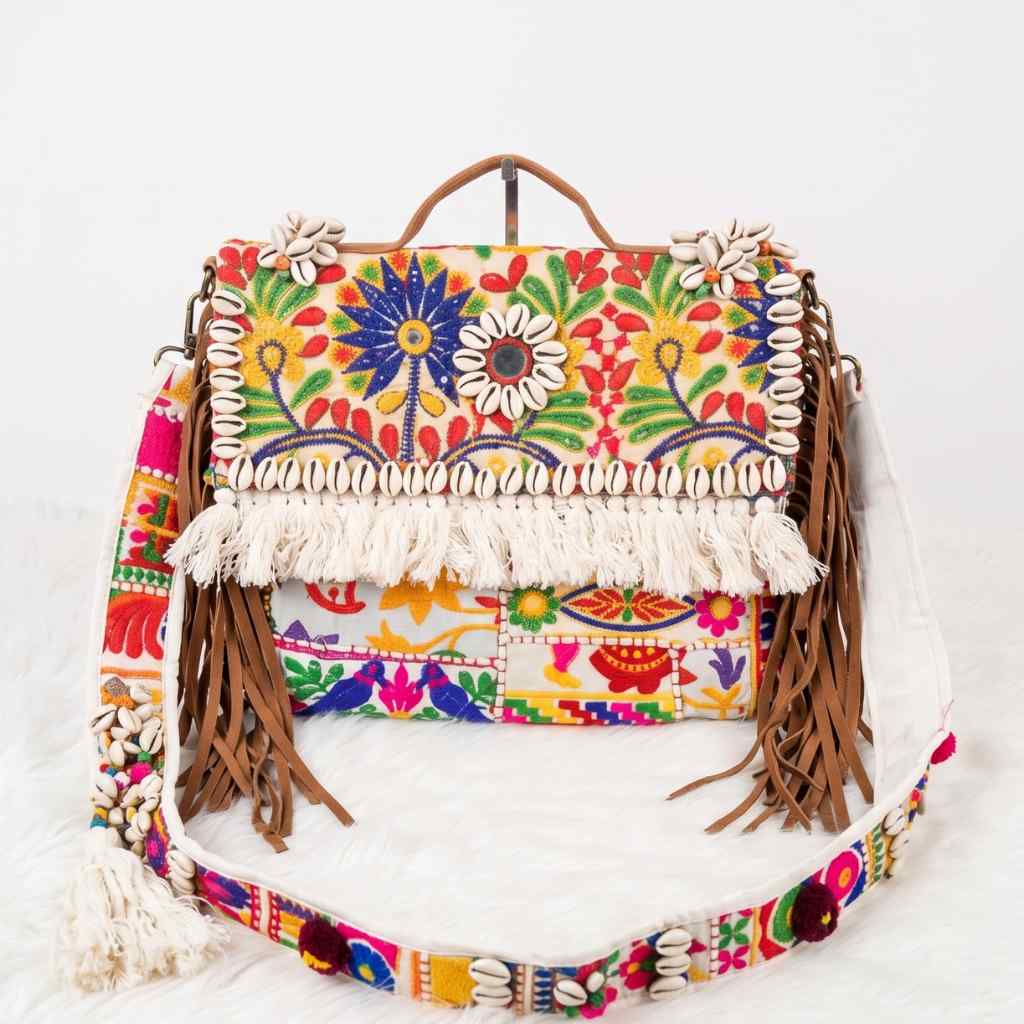 Embroidered Fringe Banjara Laptop Bag for Women