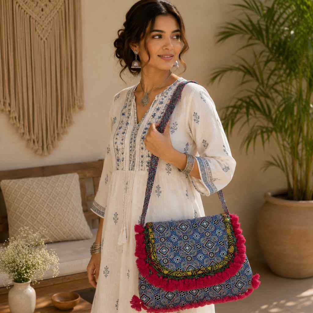 Indie Craft  Printed Ajrakh Sling Bag