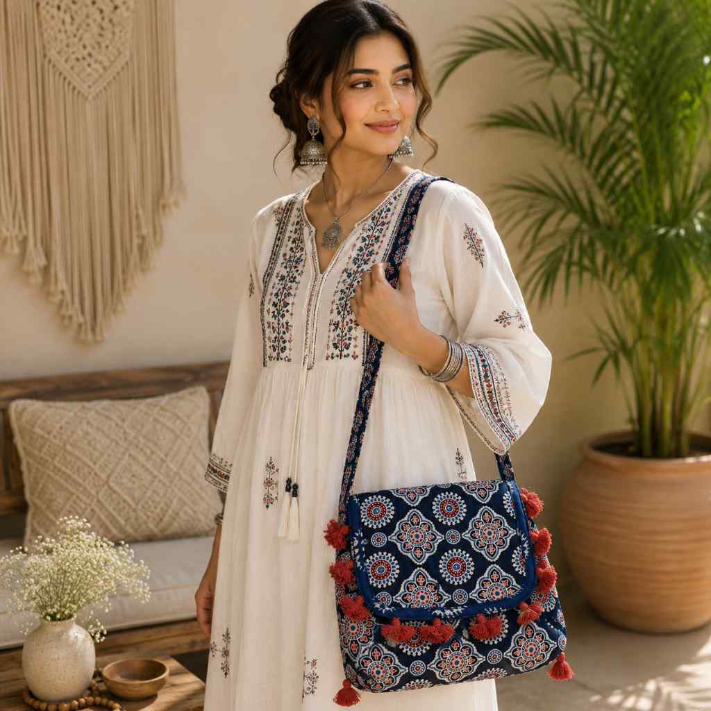 Indie Craft  Printed Ajrakh Sling Bag