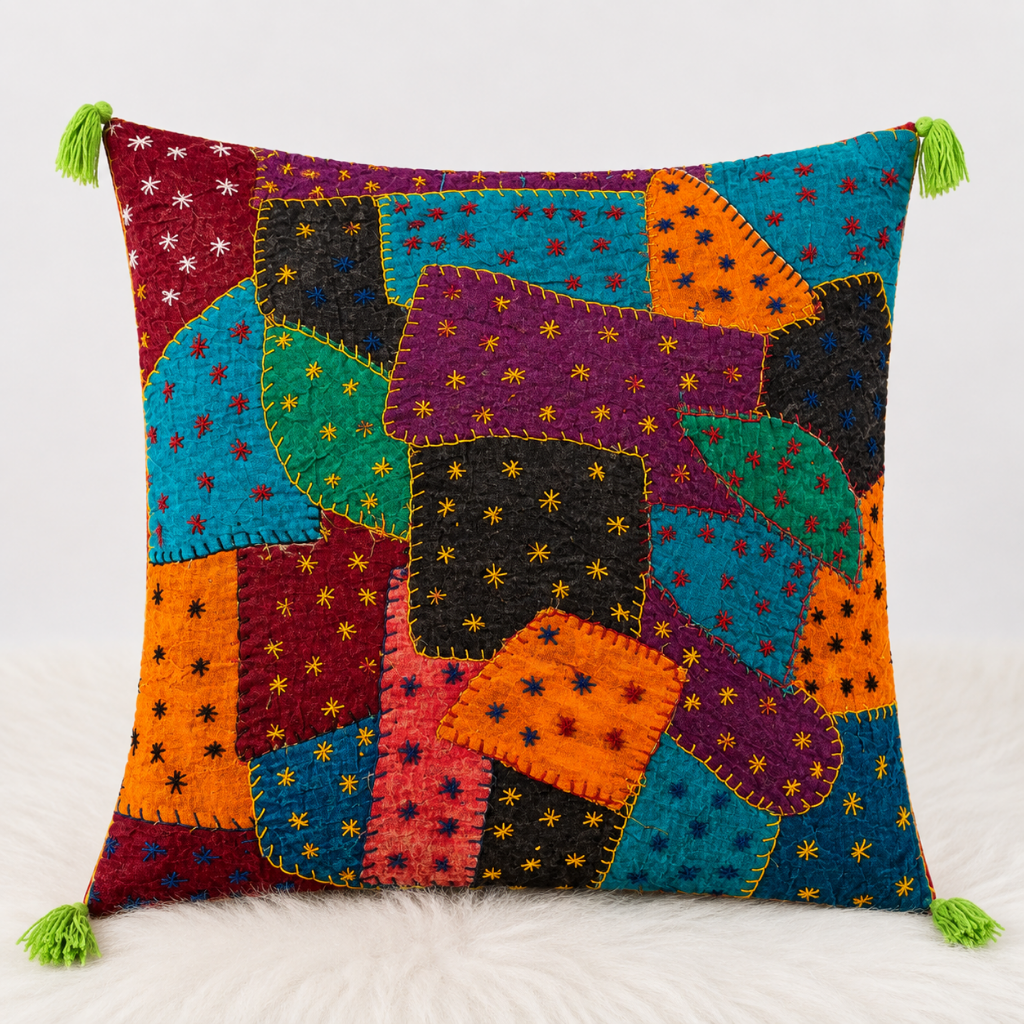 Joyful Threads Colorful Applique Cushion Cover