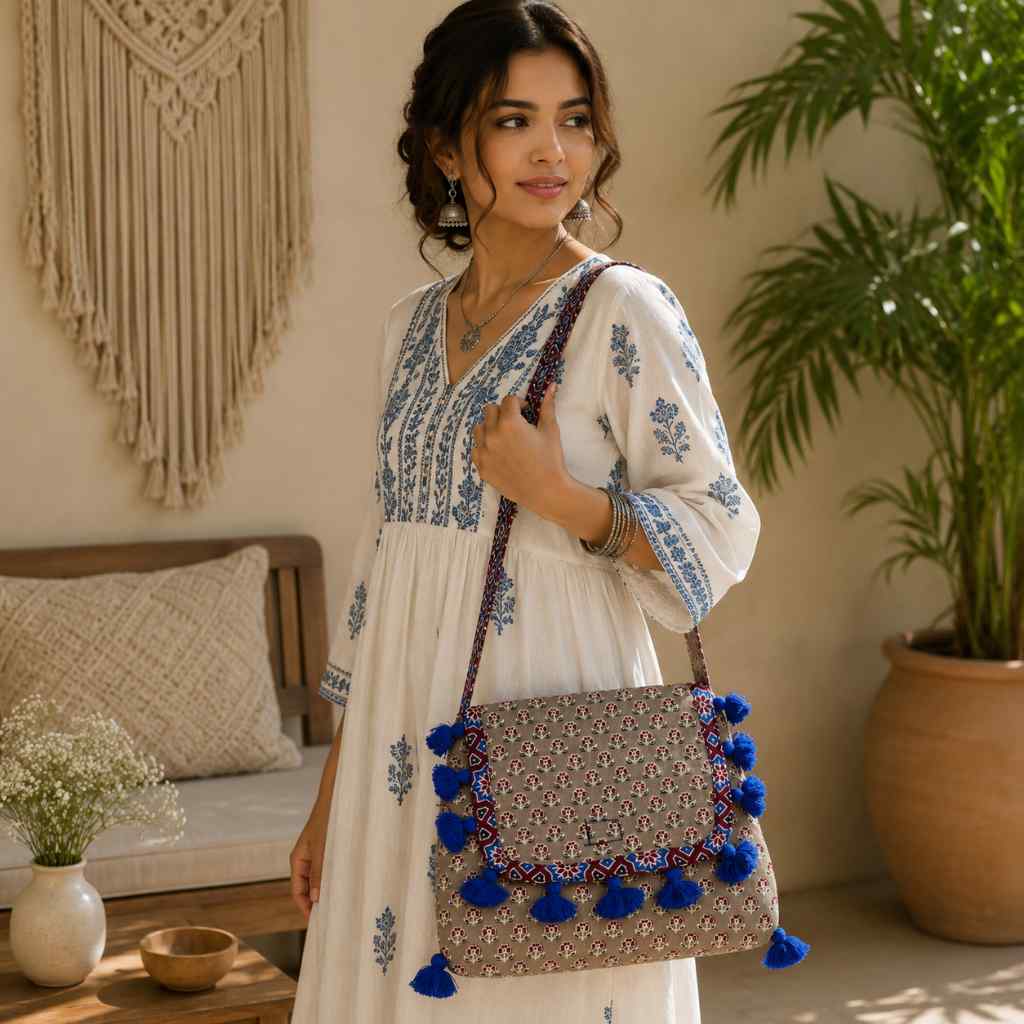 Indie Craft  Printed Ajrakh Sling Bag