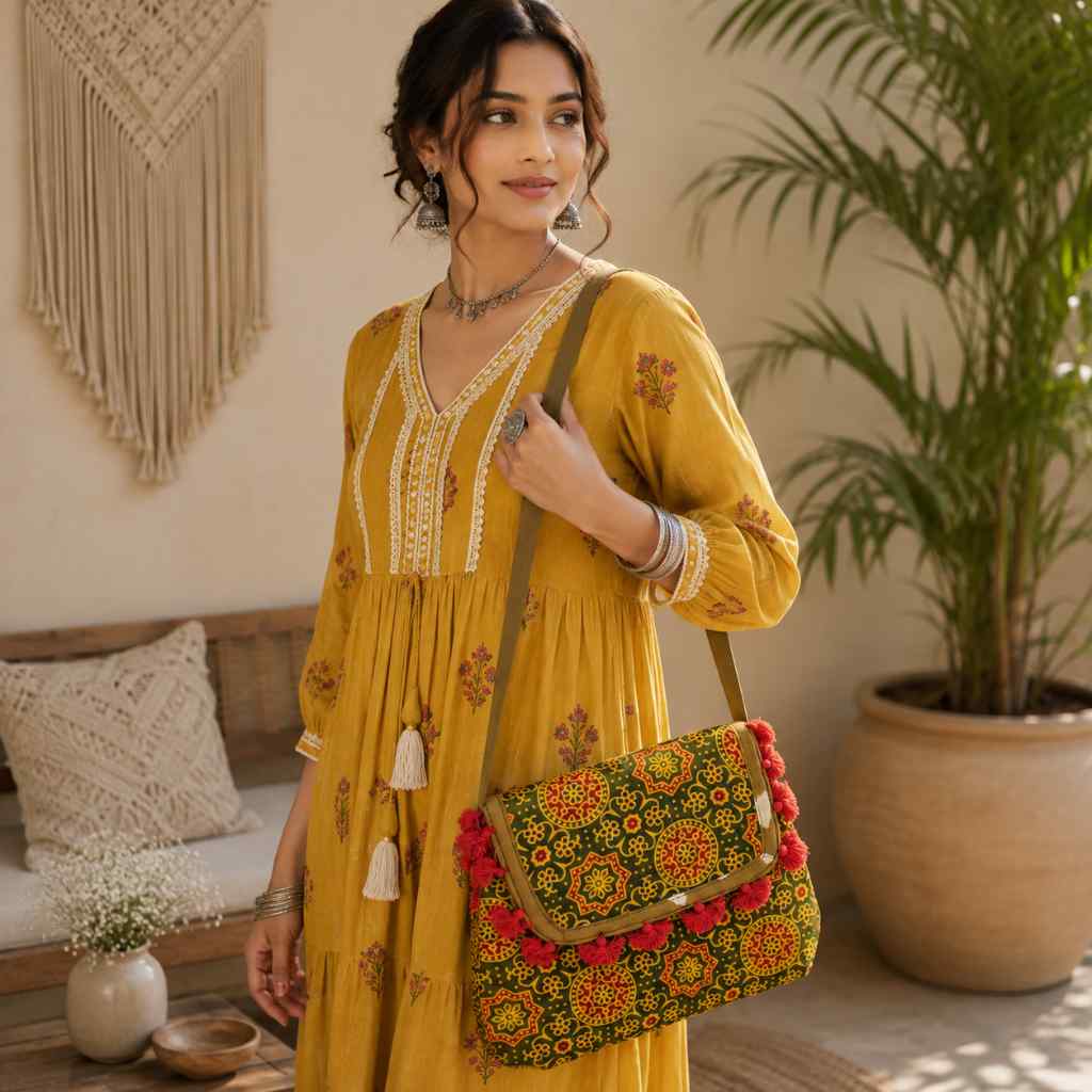 Indie Craft  Printed Ajrakh Sling Bag