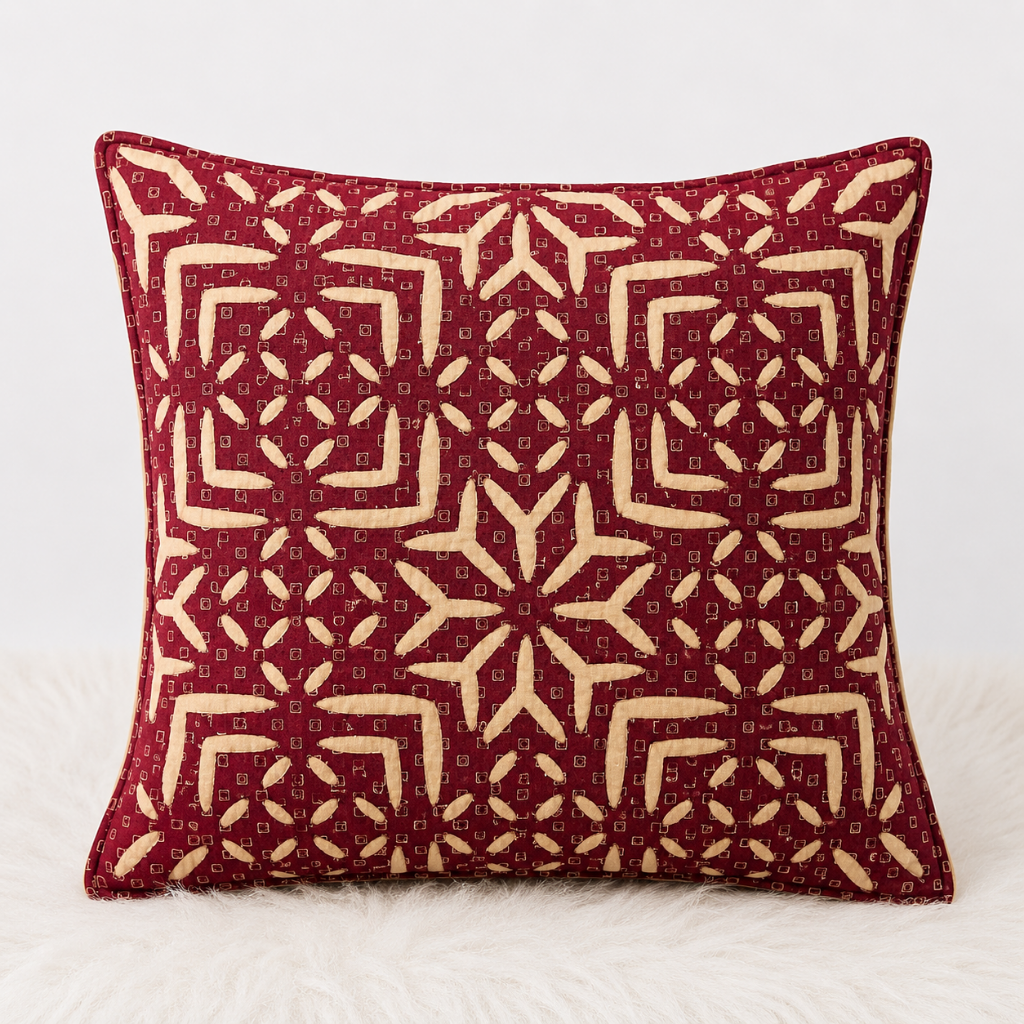 Elegant Red & Blue Applique Cushion Cover for Sofa or Bed Throw