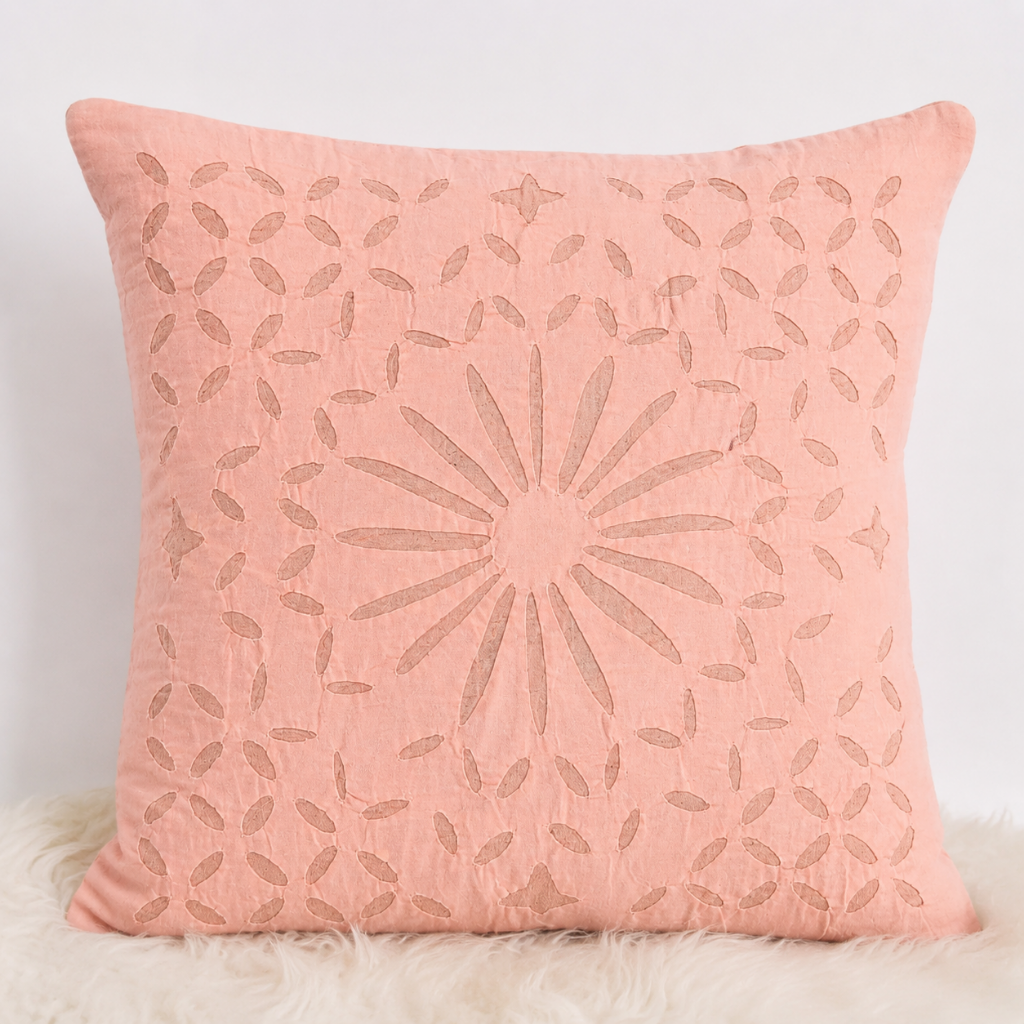Detailed Applique Cutwork Cushion Cover for Home