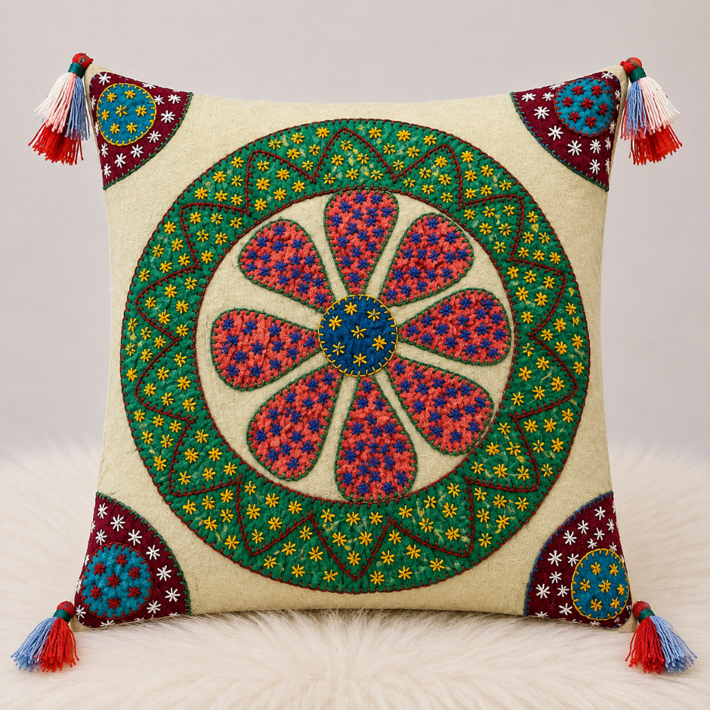 Handcrafted Floral Applique Cushion Cover