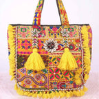 Boho Embroidered Tote Bag with Tassels