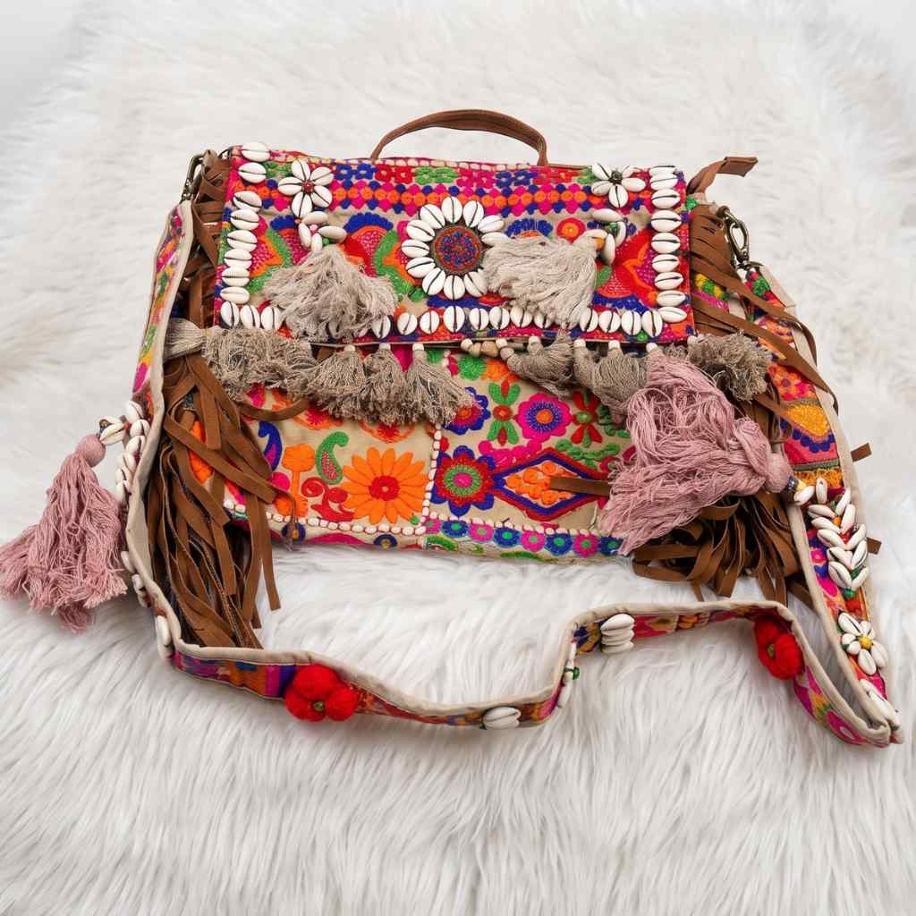 Embroidered Fringe Banjara Laptop Bag for Women