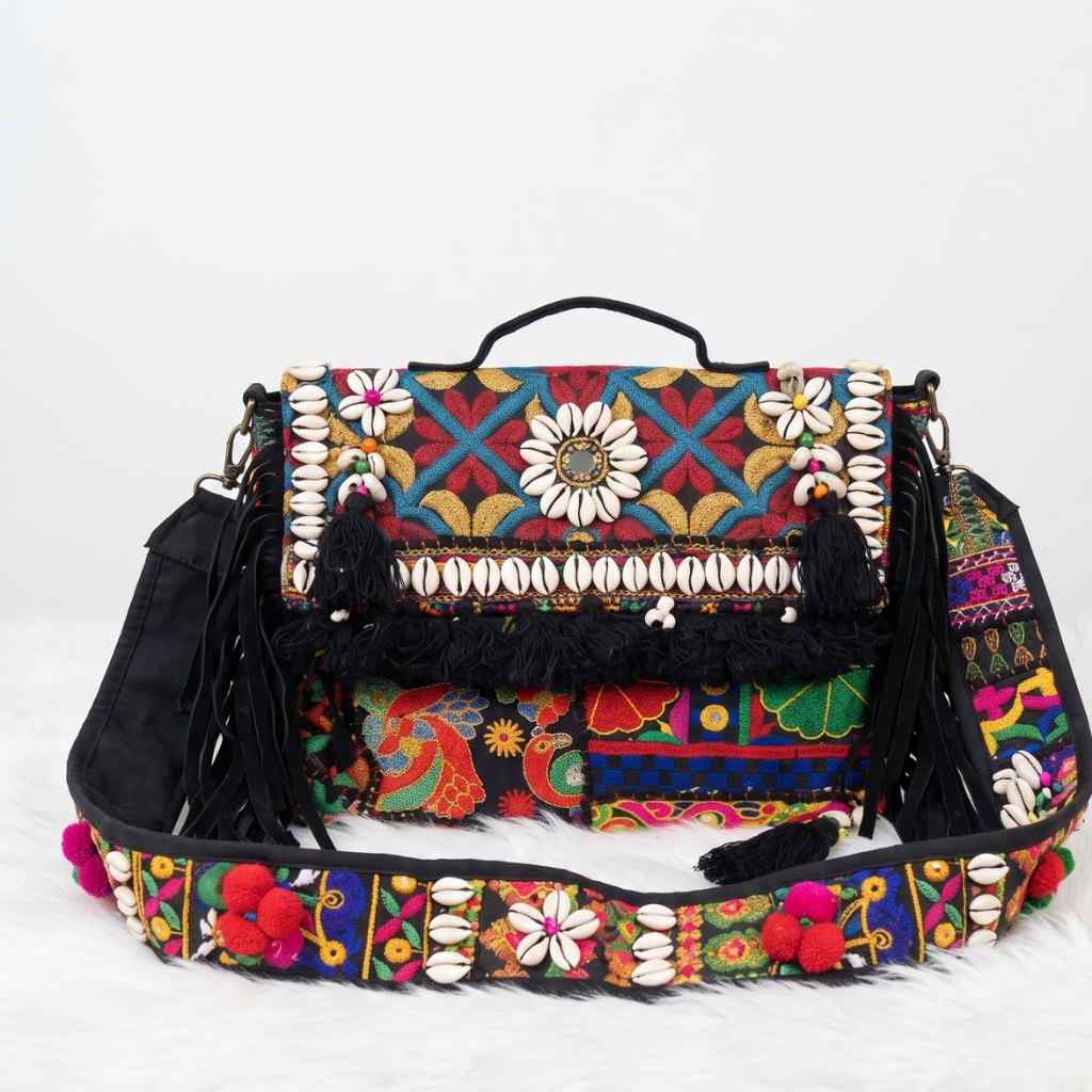 Embroidered Fringe Banjara Laptop Bag for Women