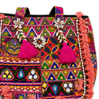 Boho Embroidered Tote Bag with Tassels