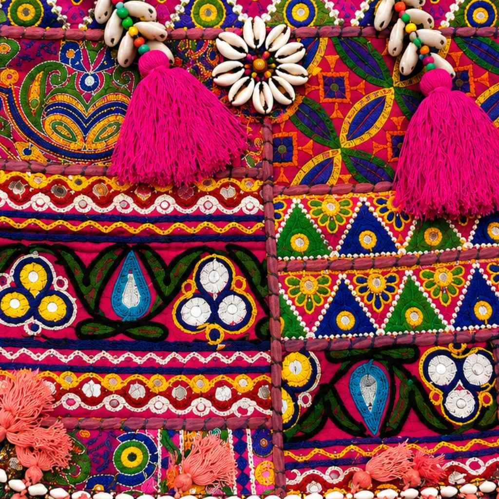 Boho Embroidered Tote Bag with Tassels