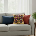 Beige Peacock Charm Embroidered Cotton Cushion Cover