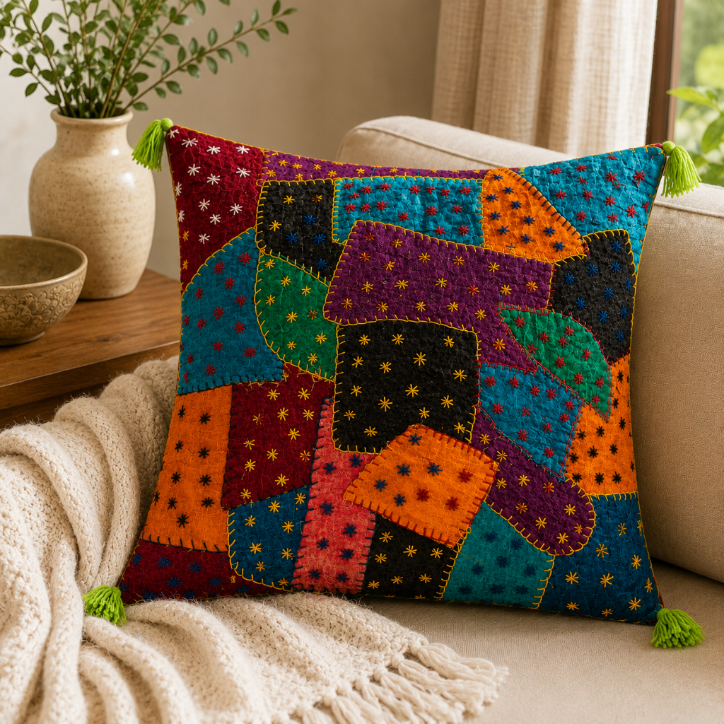 Joyful Threads Colorful Applique Cushion Cover