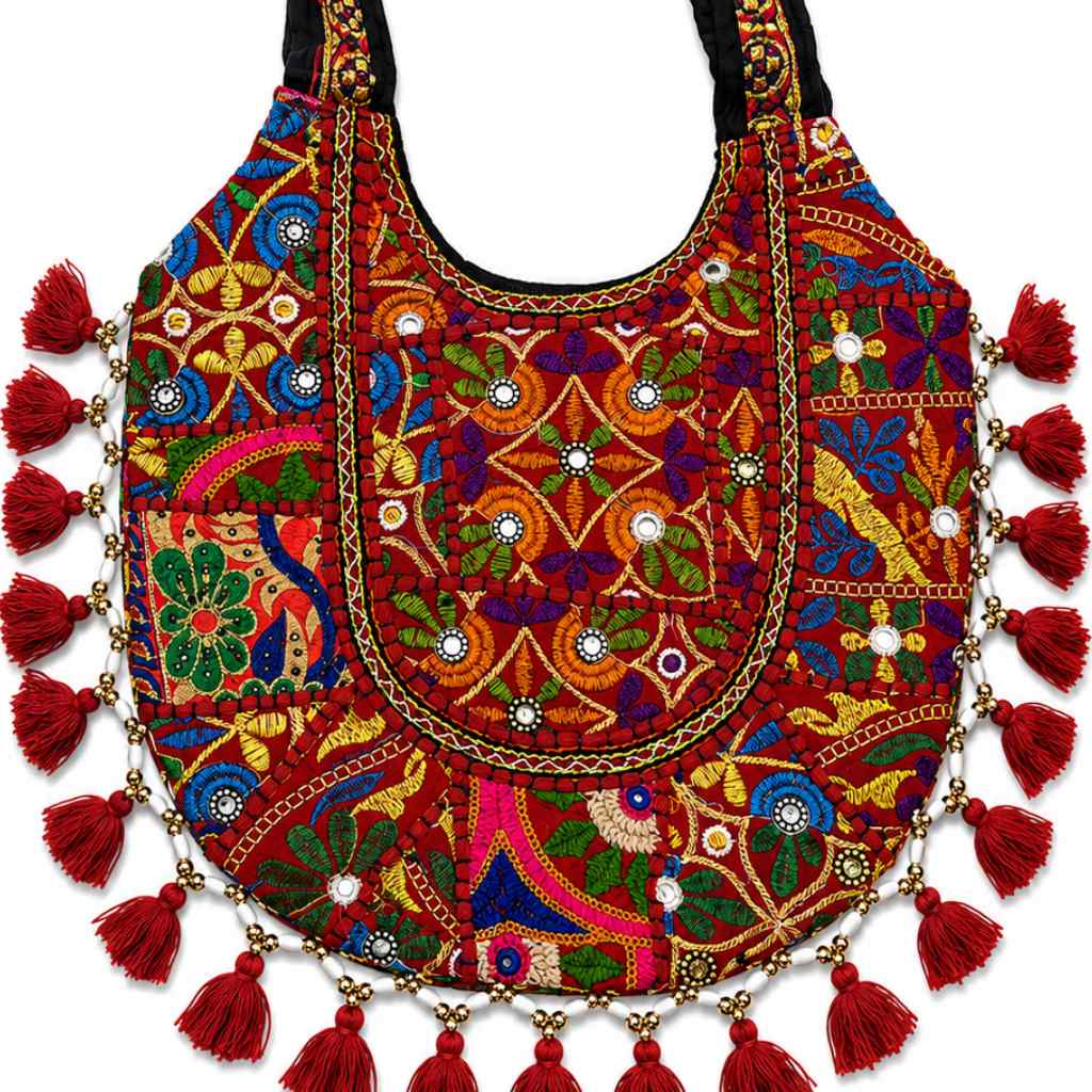 Tribal Hues Boho Embroidered Tote Bag