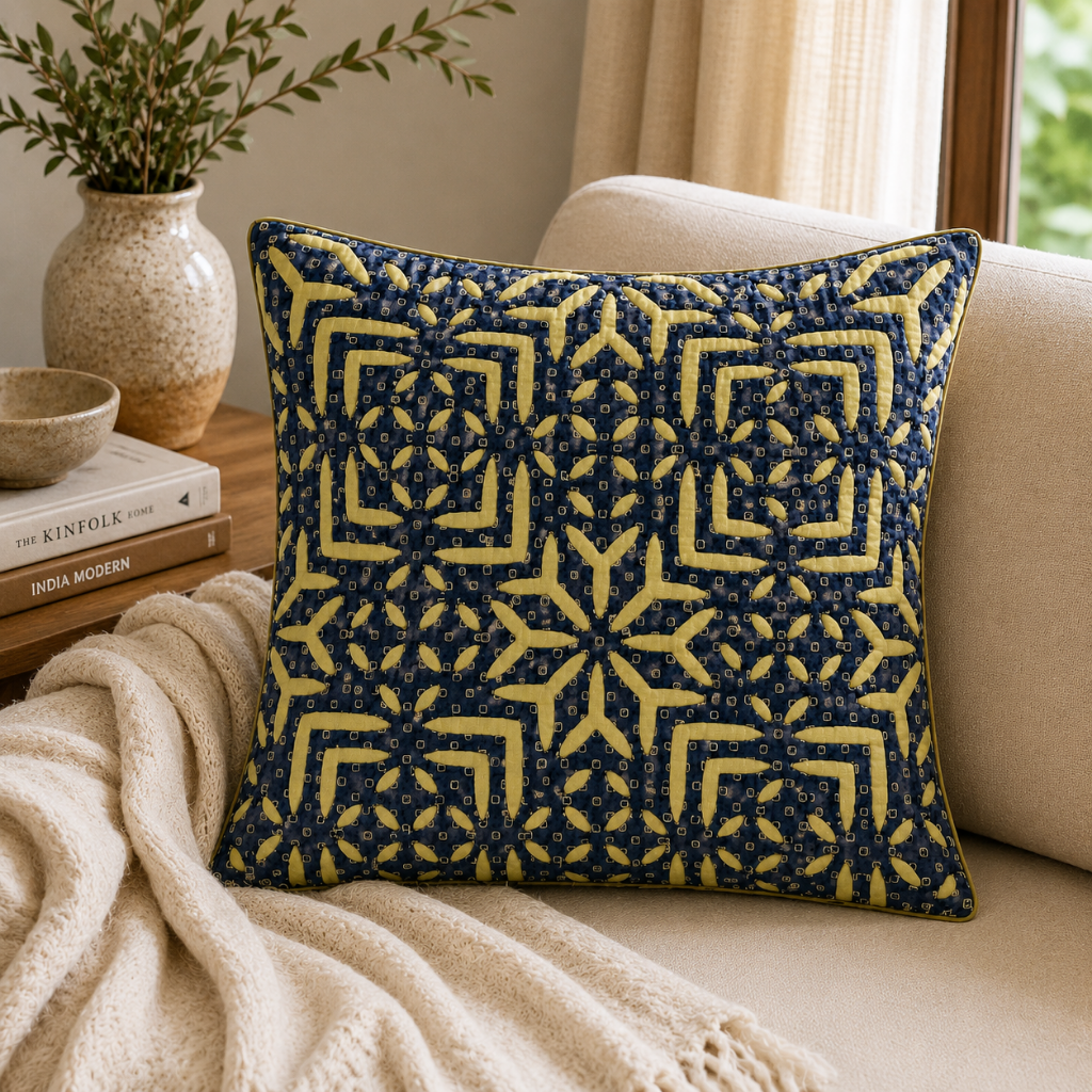 Elegant Red & Blue Applique Cushion Cover for Sofa or Bed Throw