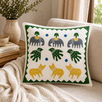 Gentle Safari Animal Motifs Applique Cotton Cushion Cover