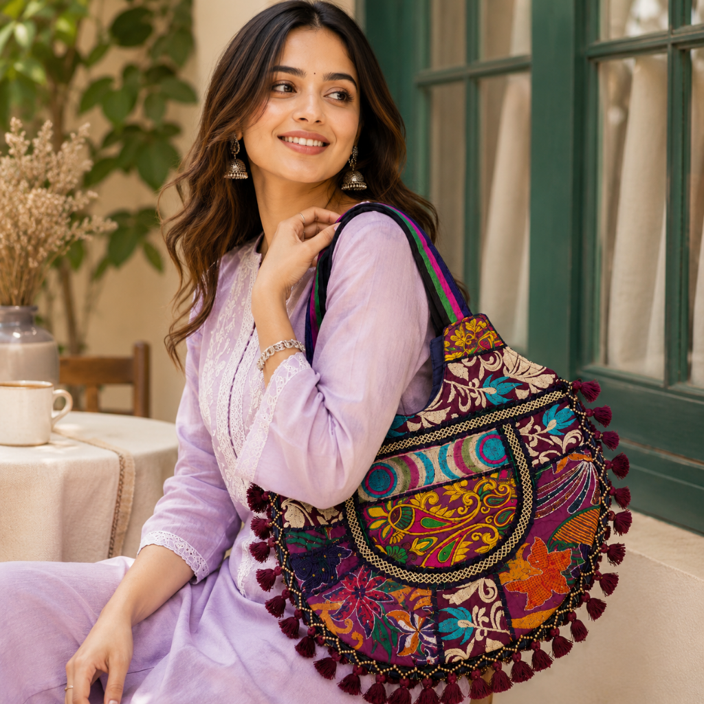 Wanderlust Tassel Embroidered  Tote Bag