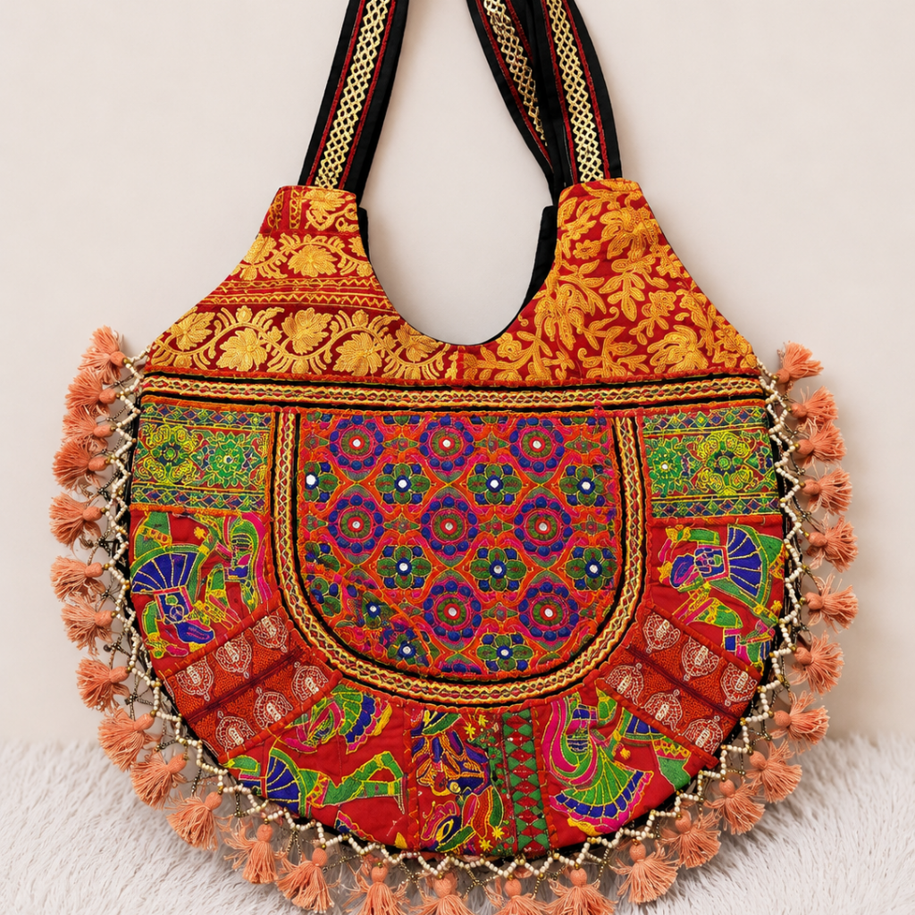 Tribal Hues Boho Embroidered Tote Bag