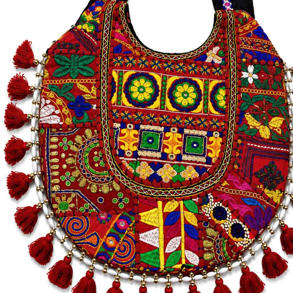 Tribal Hues Boho Embroidered Tote Bag