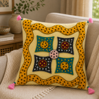 Geometric Hues Applique Cushion Cover