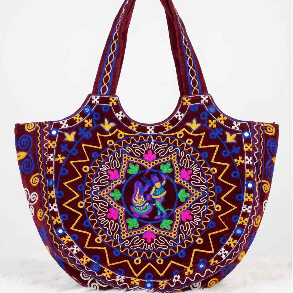 Geometric Motifs Embroidered Rajasthani Tote Bag