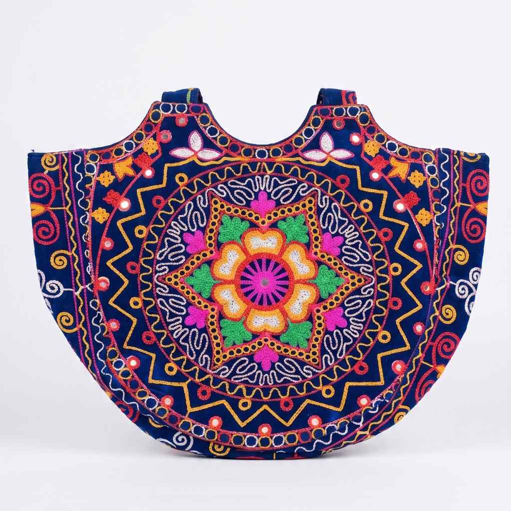 Geometric Motifs Embroidered Rajasthani Tote Bag