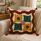 Geometric Hues Applique Cushion Cover