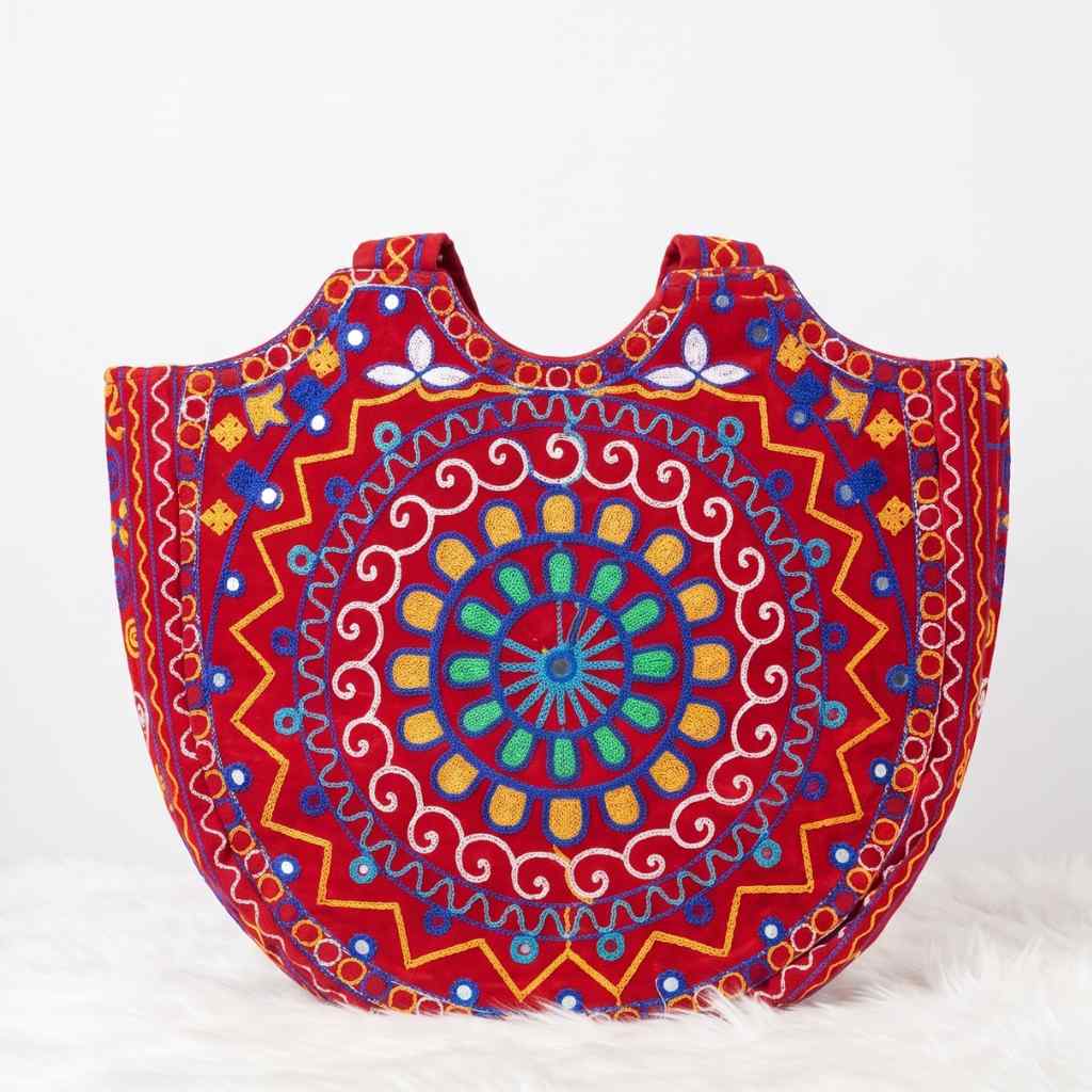 Geometric Motifs Embroidered Rajasthani Tote Bag