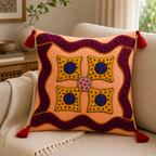 Geometric Hues Applique Cushion Cover