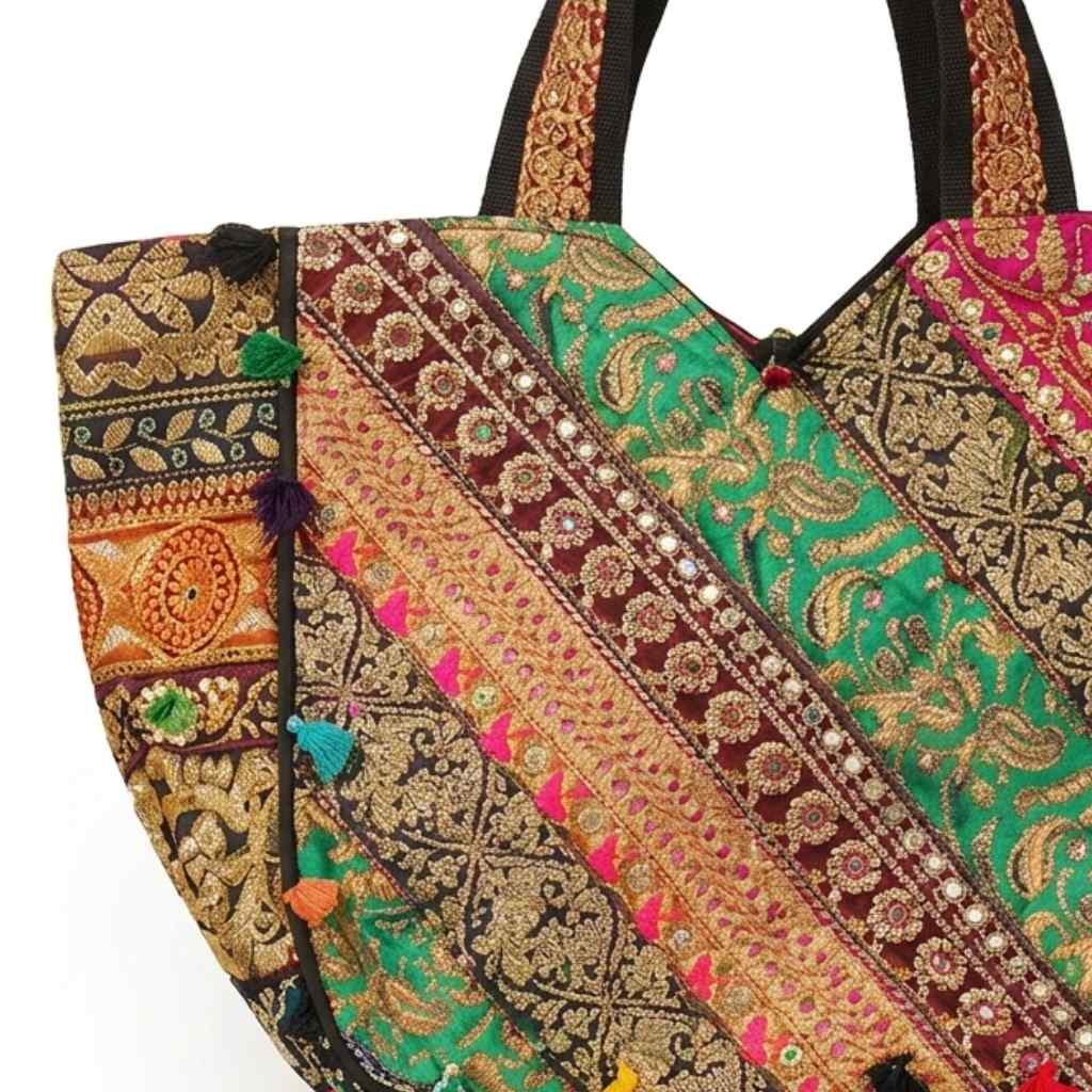 Ethnic Multicolor Embroidered Zari Tote Bag for Women