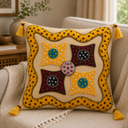 Geometric Hues Applique Cushion Cover