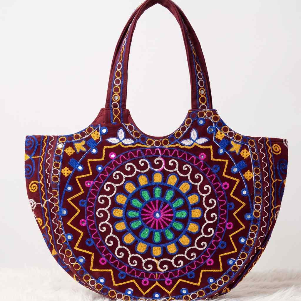 Geometric Motifs Embroidered Rajasthani Tote Bag