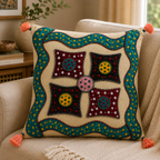 Geometric Hues Applique Cushion Cover