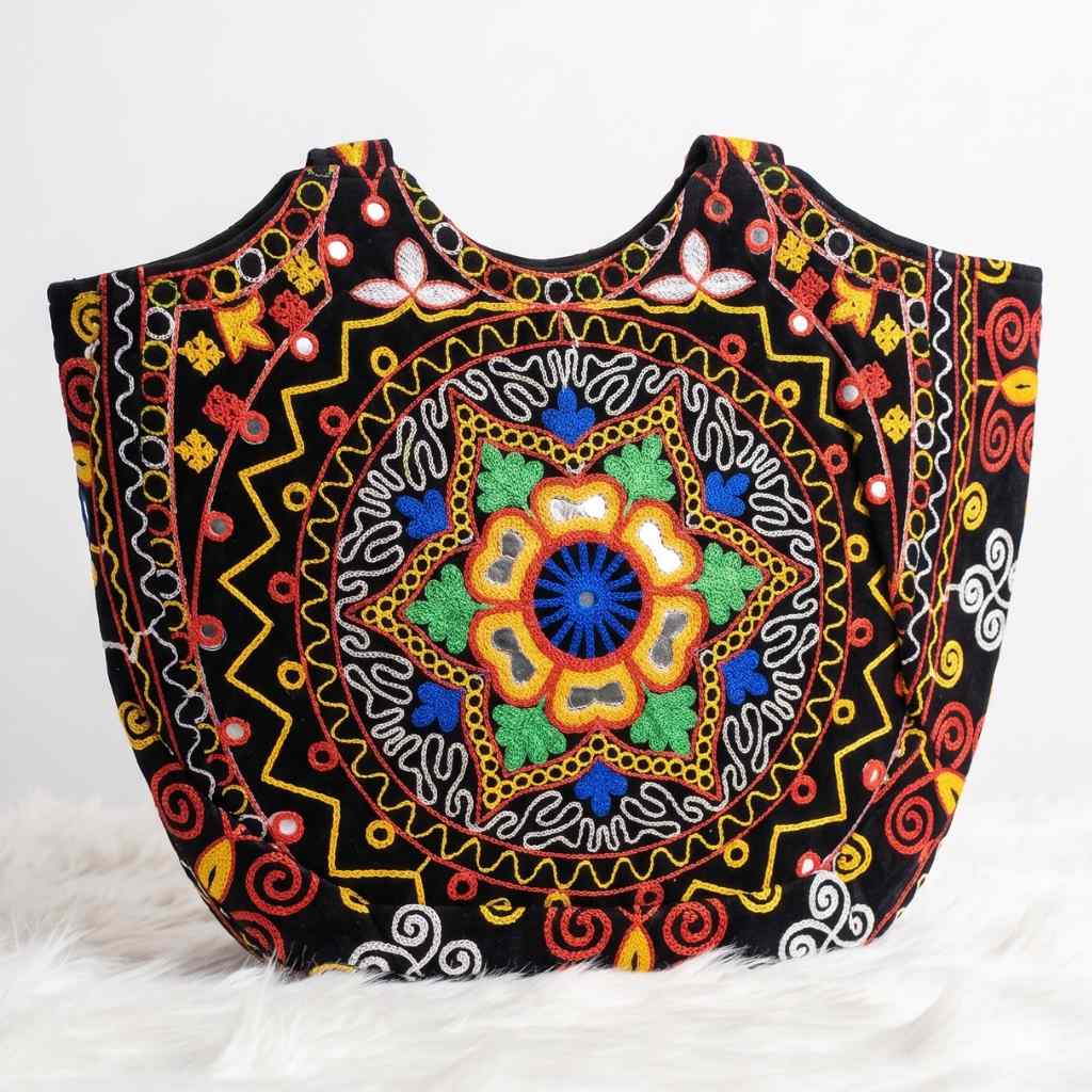 Geometric Motifs Embroidered Rajasthani Tote Bag