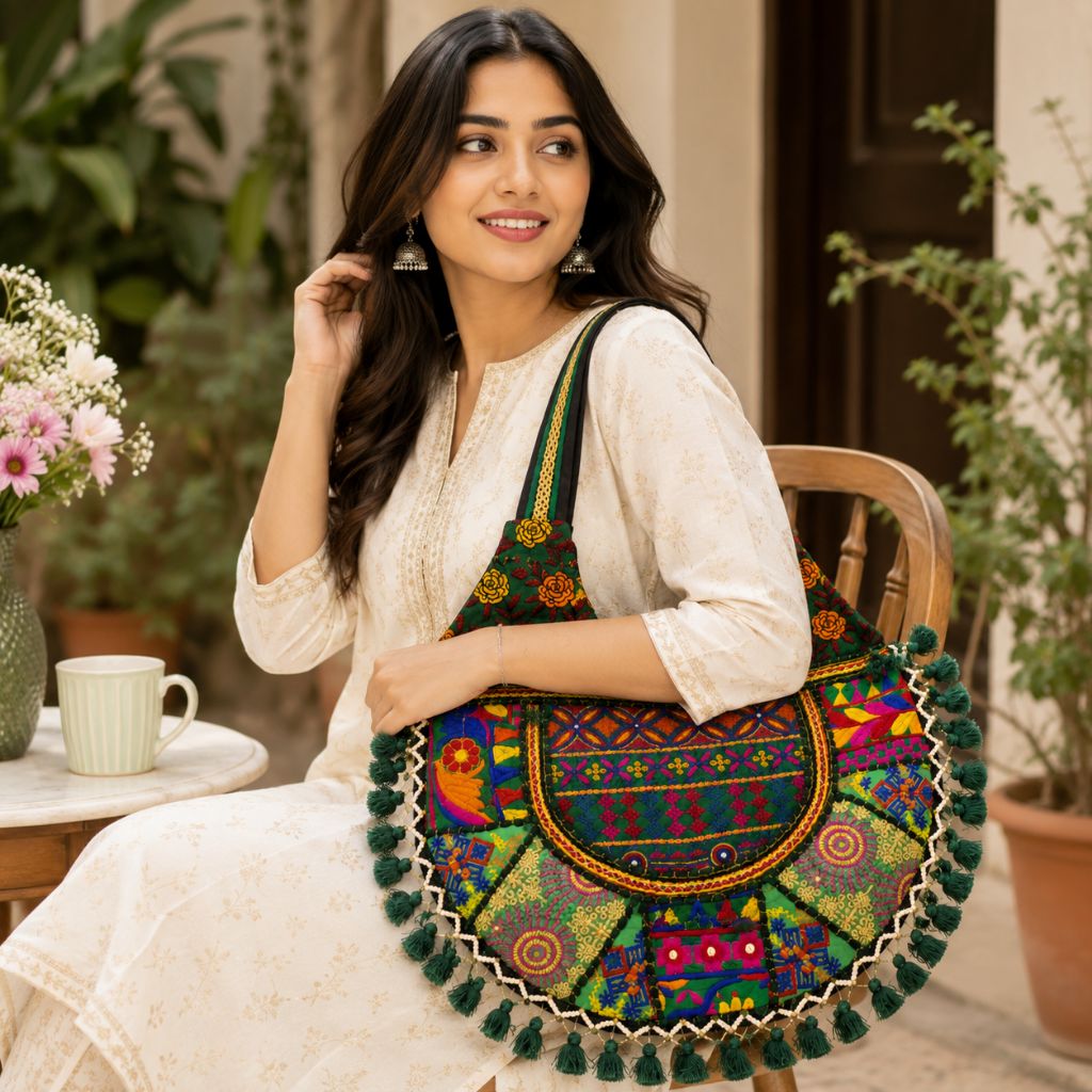 Wanderlust Tassel Embroidered  Tote Bag