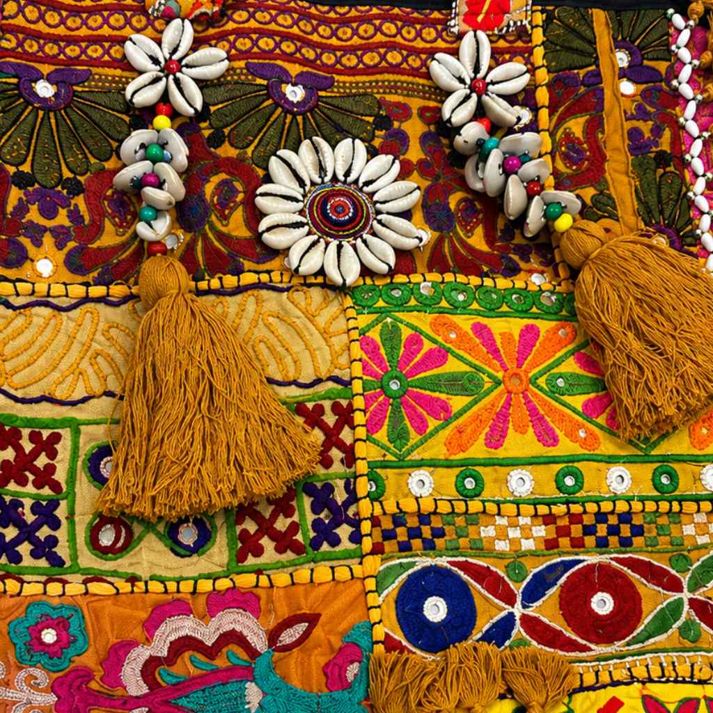Boho Embroidered Tote Bag with Tassels
