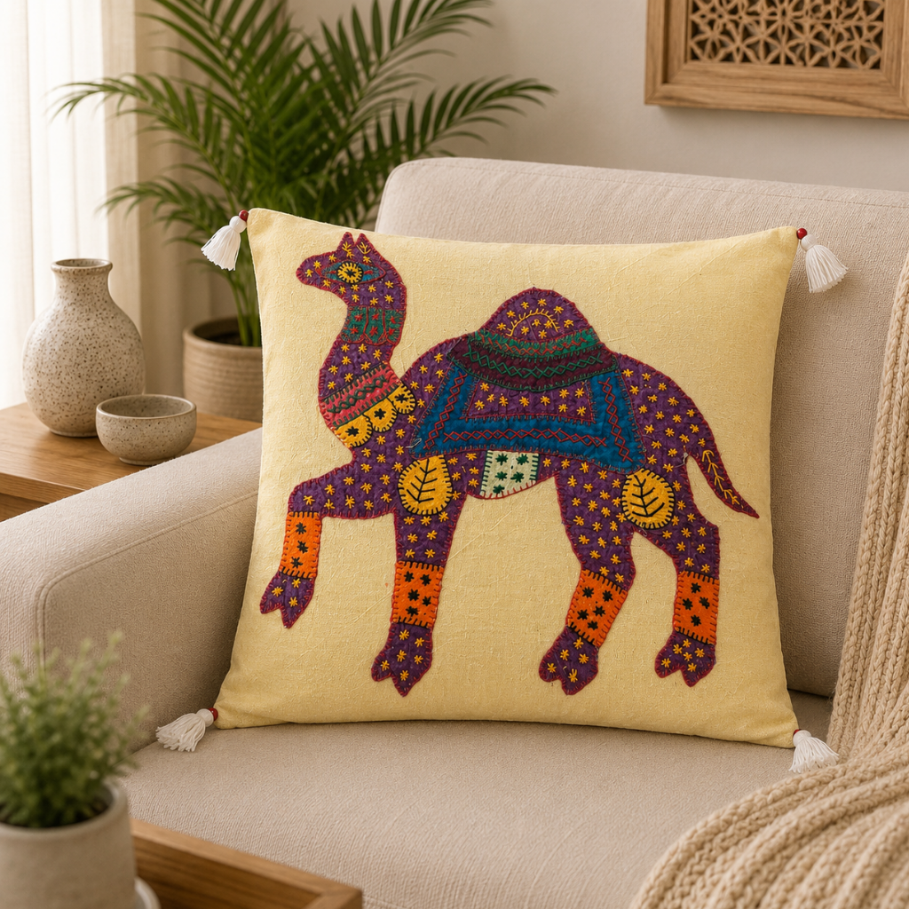 Bohemian Camel Applique Cushion Cover