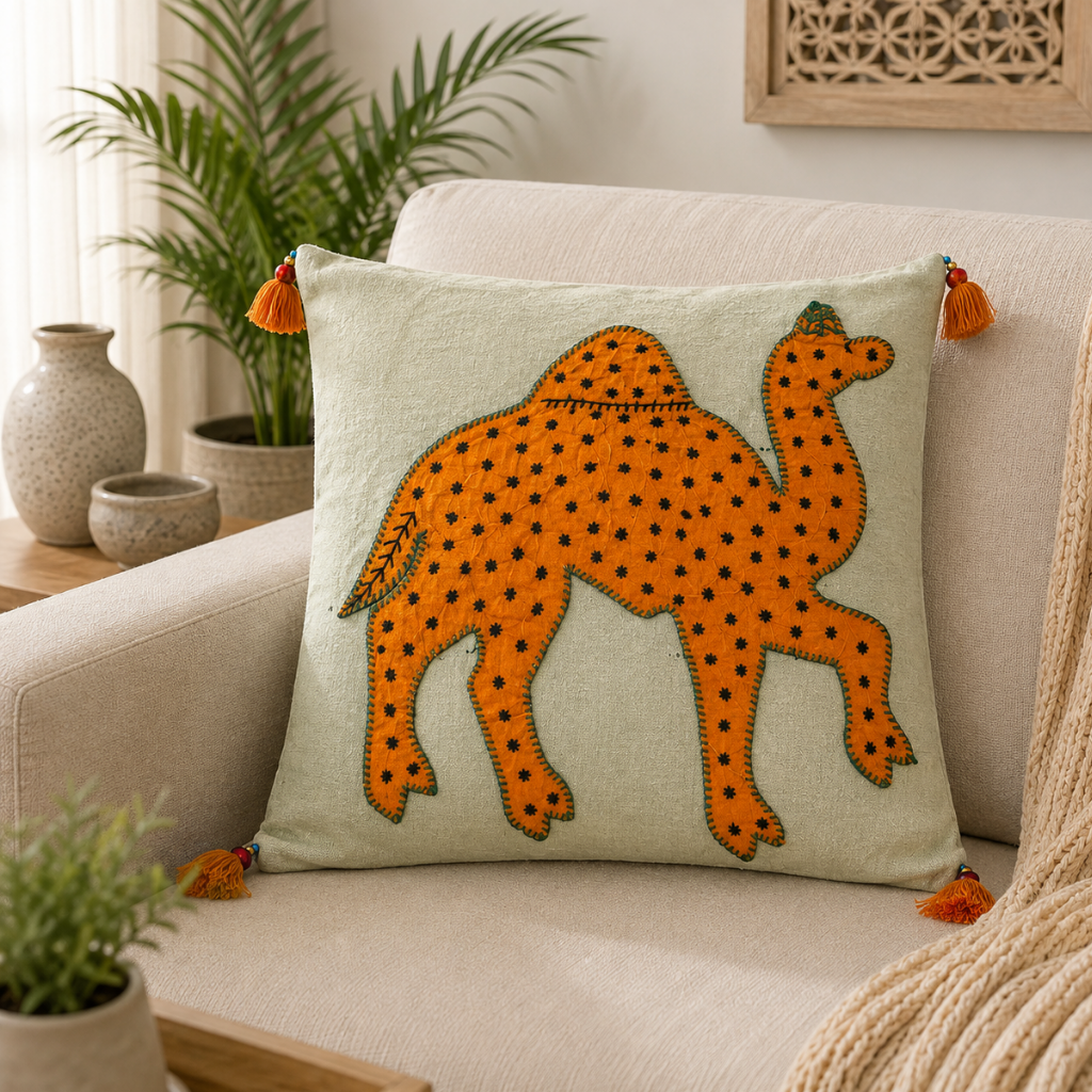 Traditional Indian Camel Applique Cushion Cover